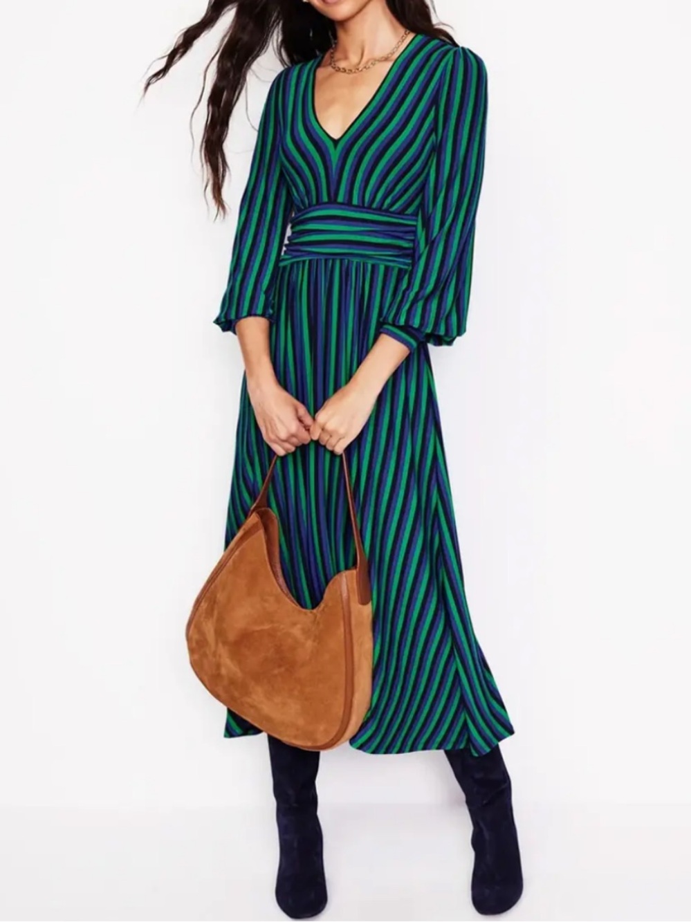 BOGO! Boden Daphne Jersey Maxi Dress Green Blue Stripe Size 6 - Picture 1 of 8